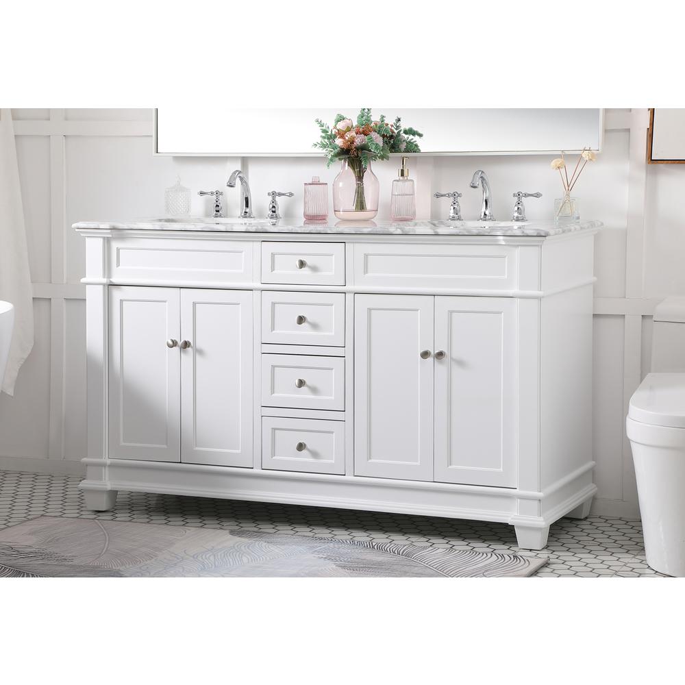 60 inch Double Bathroom Vanity set in White. Picture 2