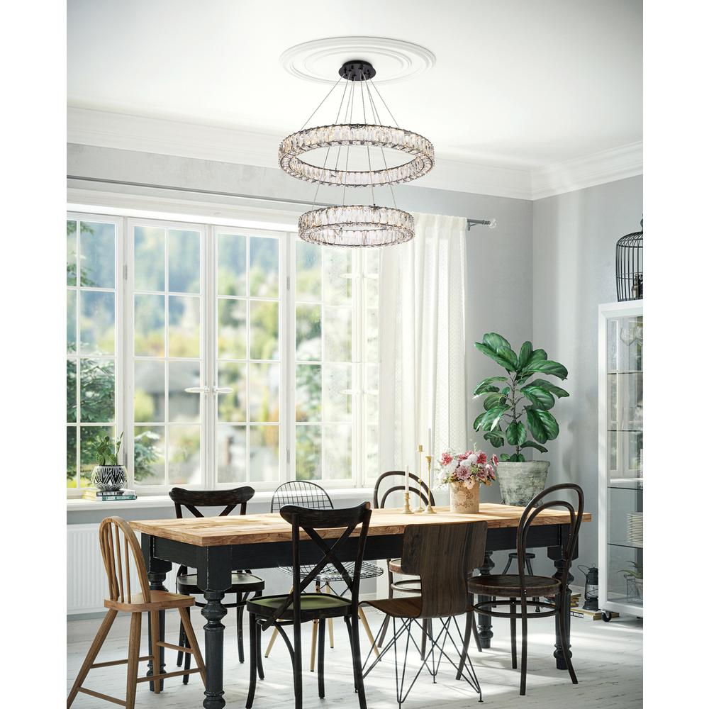 Monroe 28 inch LED double ring chandelier in black. Picture 7