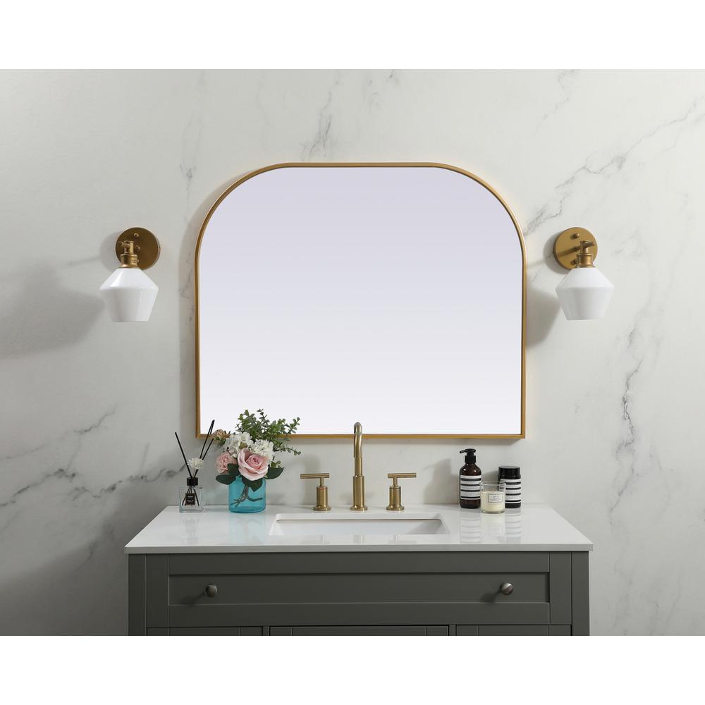 Metal Frame Arch Mirror 36x30 Inch in Brass. Picture 9