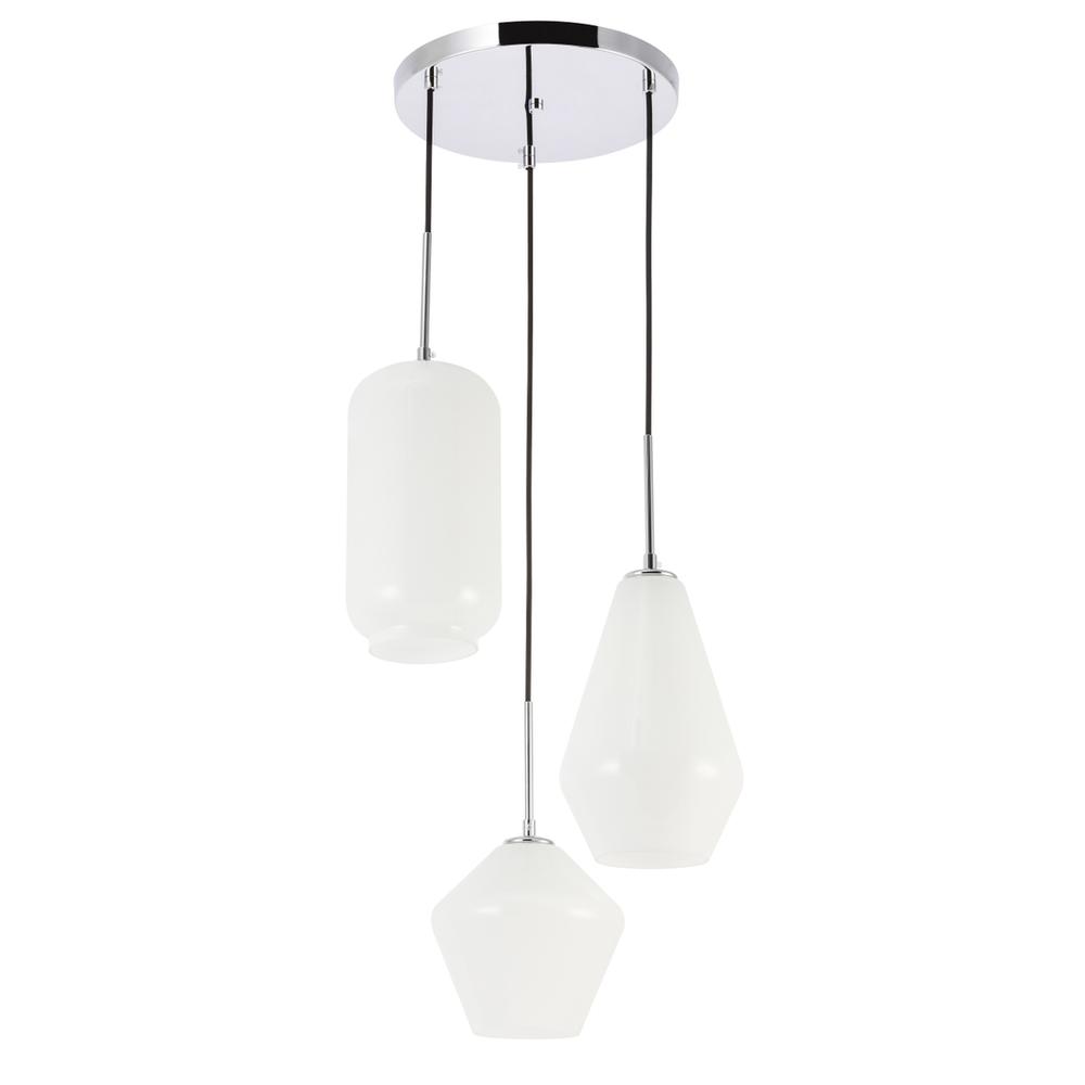 Gene 3 light Chrome and Frosted white glass pendant. Picture 6