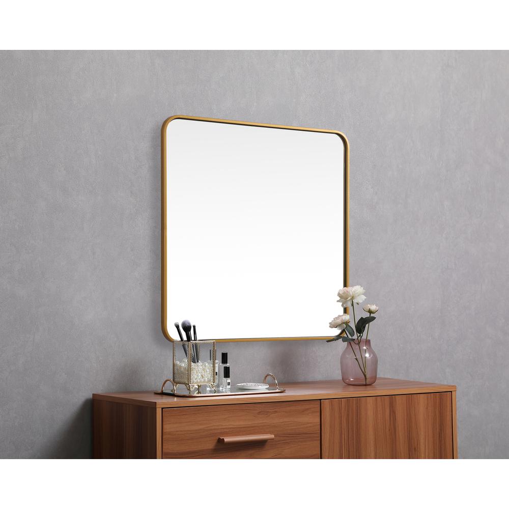 Soft corner metal square mirror 30x30 inch in Brass. Picture 4