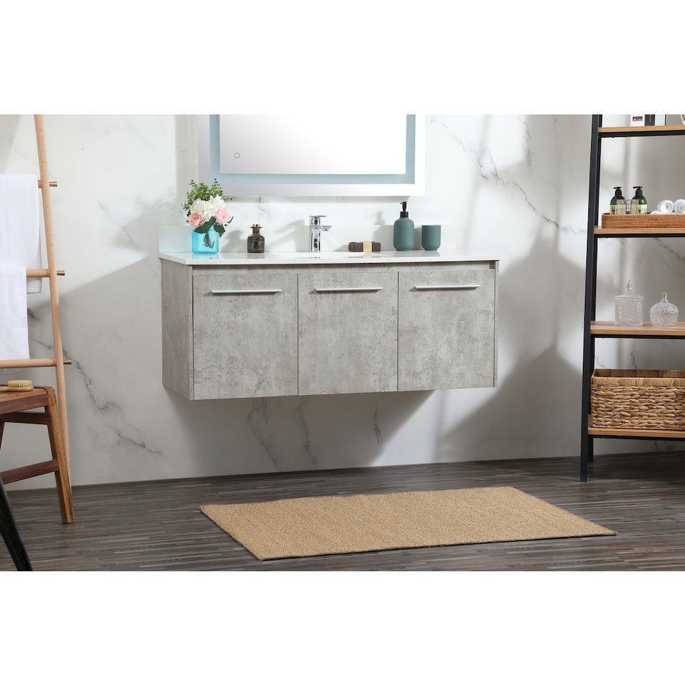 48 Inch Single Bathroom Vanity In Concrete Grey With Backsplash. Picture 3