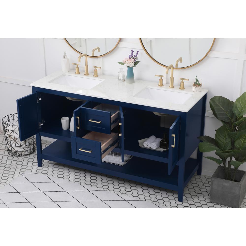60 inch Double Bathroom Vanity in Blue. Picture 3