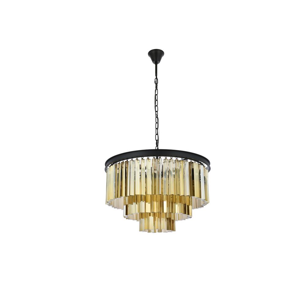 Sydney 9 light Matte Black Chandelier Golden Teak (Smoky) Royal Cut Crystal. Picture 6