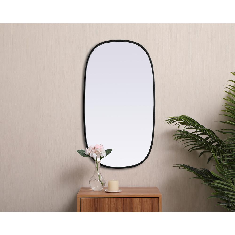 Metal Frame Oval Mirror 20x36 Inch in Black. Picture 3