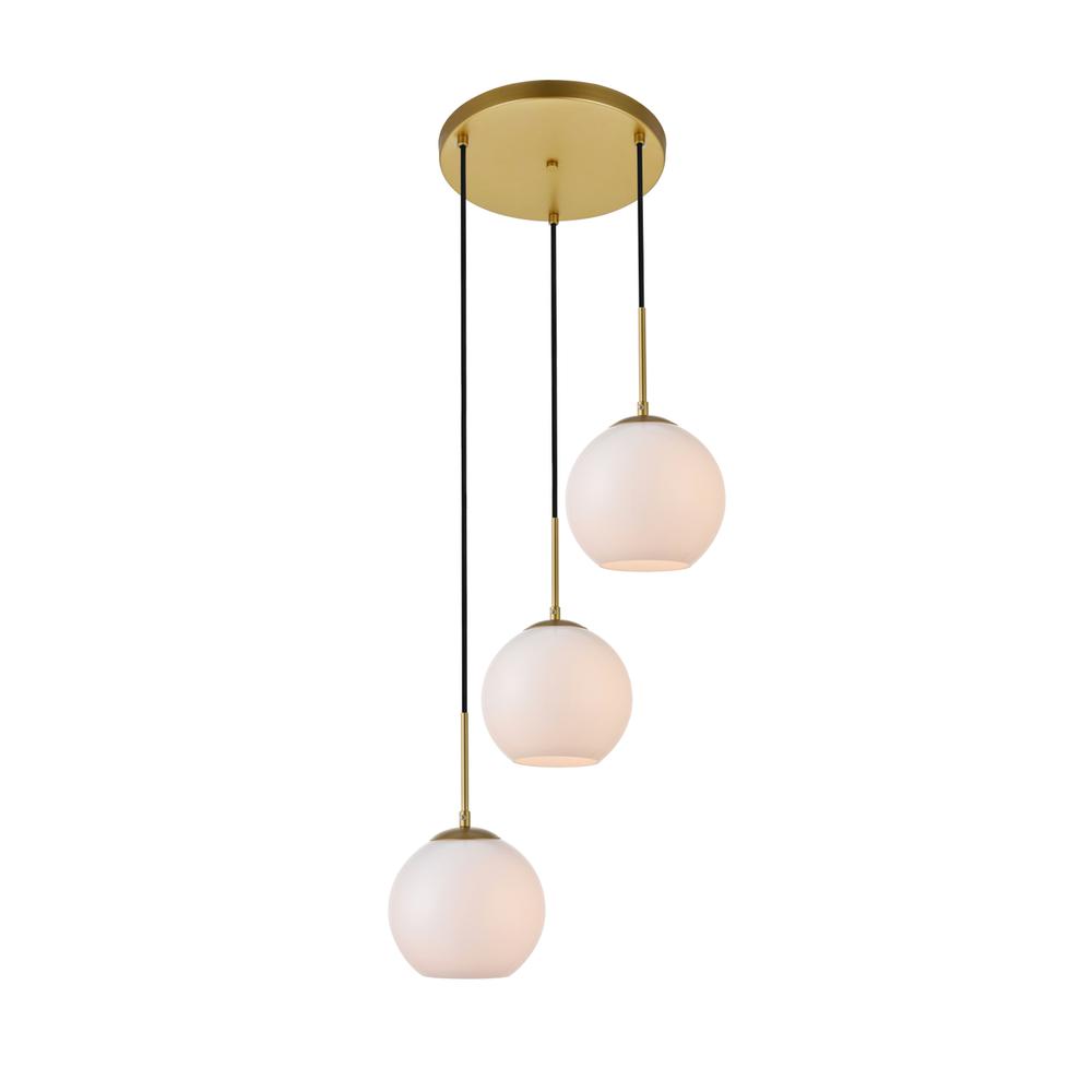 Baxter 3 Lights Brass Pendant With Frosted White Glass. Picture 2