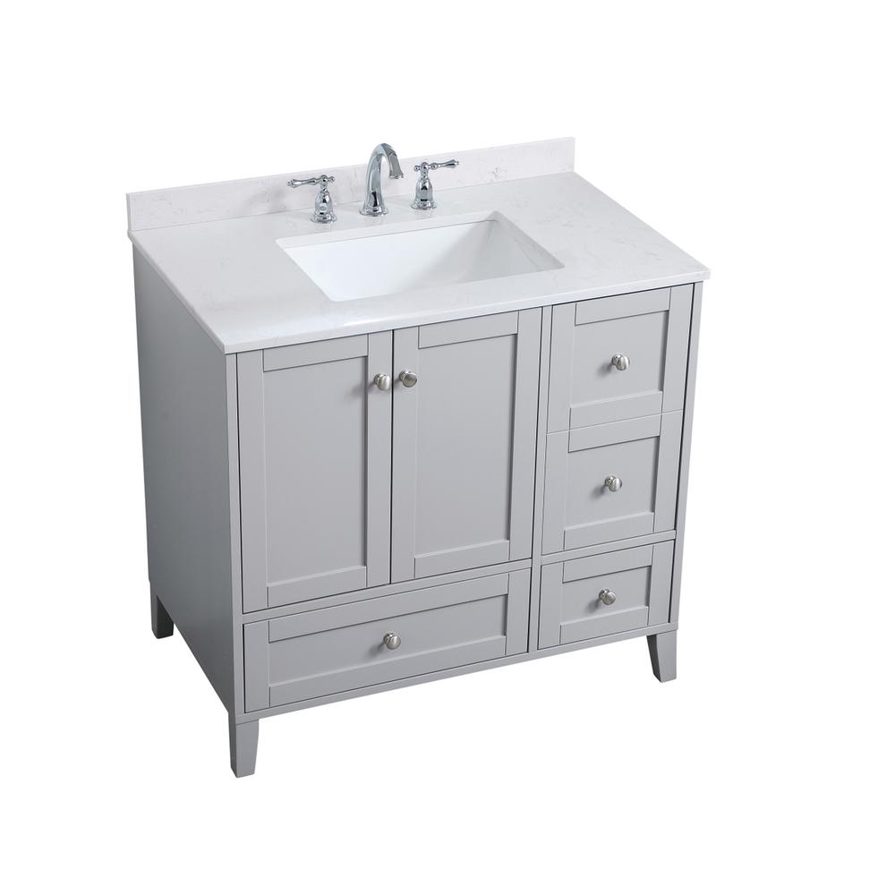 36 inch Single Bathroom Vanity in Grey with Backsplash. Picture 9