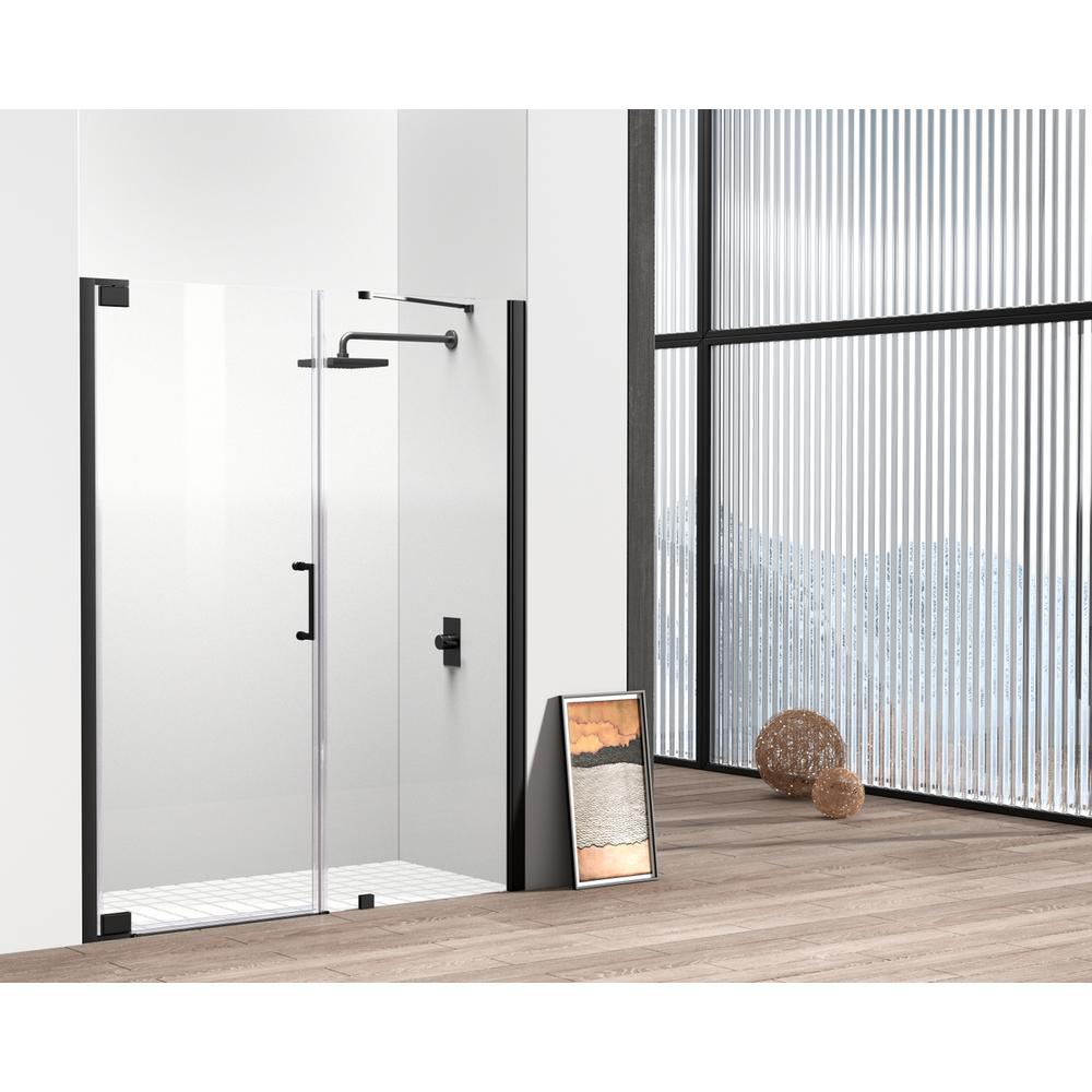Semi-frameless hinged shower door 60 x 72 Matte Black. Picture 11