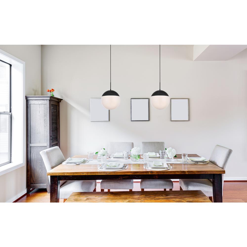 Eclipse 1 Light Black Pendant With Frosted White Glass. Picture 6