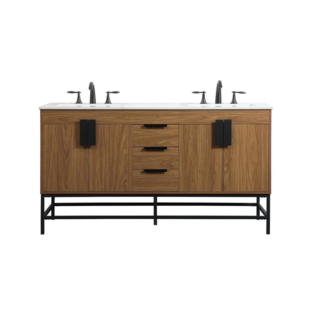 60 inch double bathroom vanity in walnut brown. Picture 1