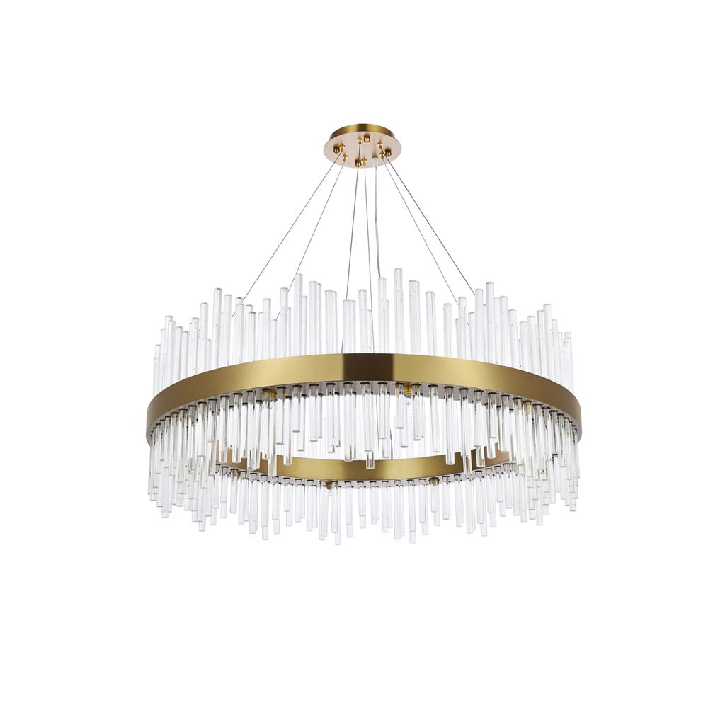 Dallas 36 inch round crystal pendant in satin gold. Picture 6