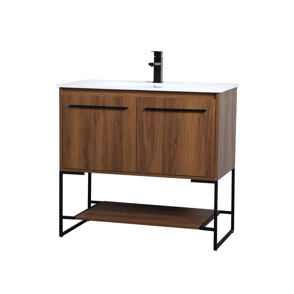 36 inch  Single Bathroom Vanity in Walnut Brown. Picture 7