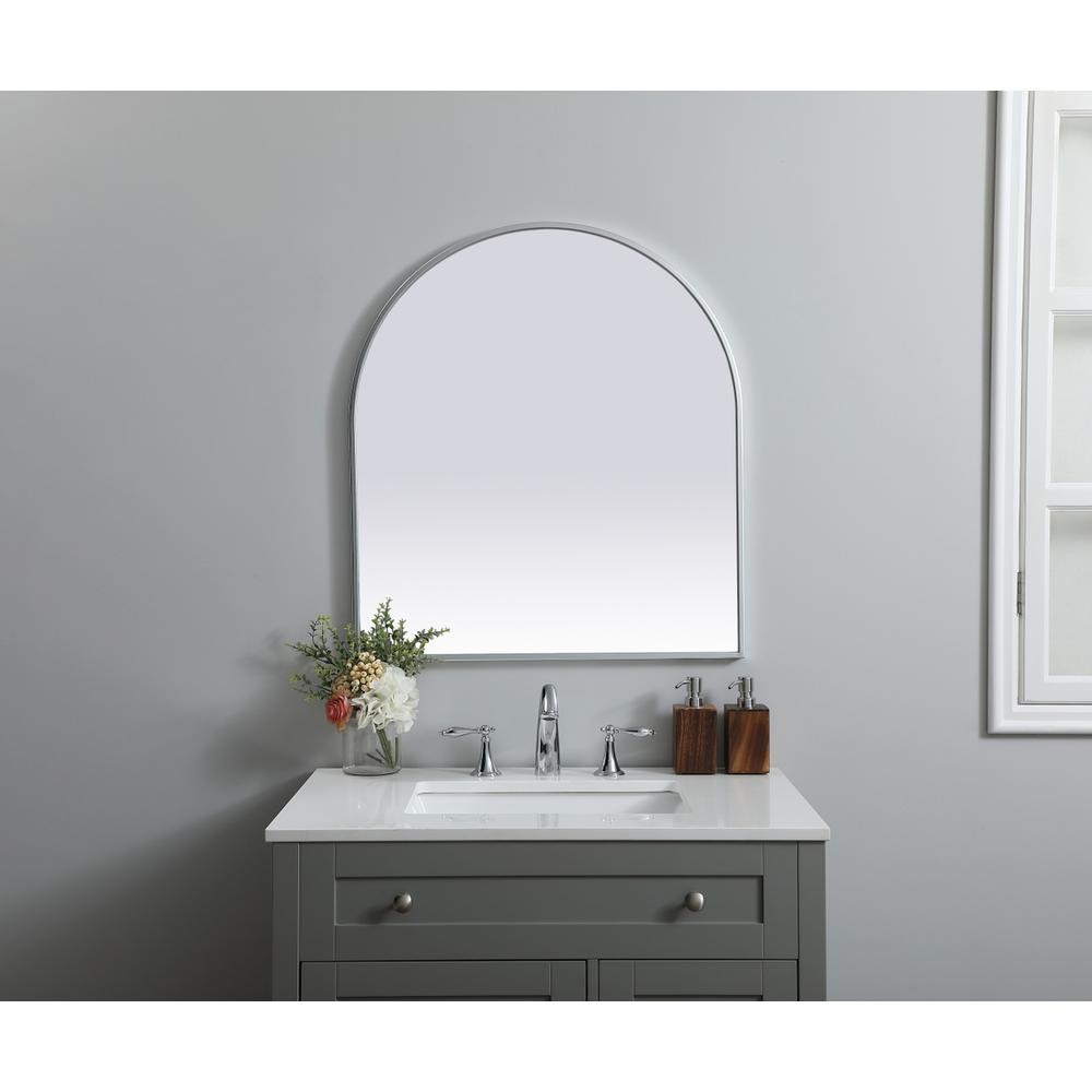 Metal Frame Arch Mirror 27x30 Inch in Silver. Picture 9