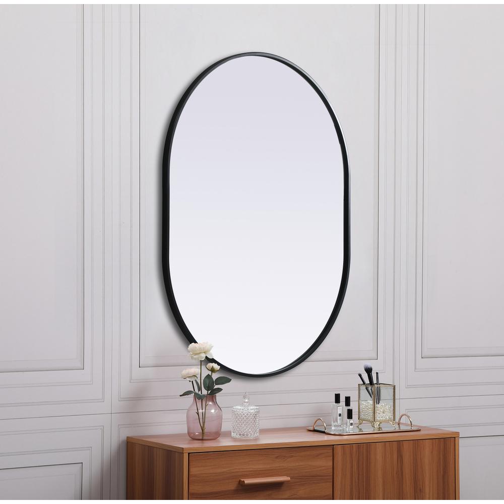Metal Frame Oval Mirror 30x40 Inch in Black. Picture 4