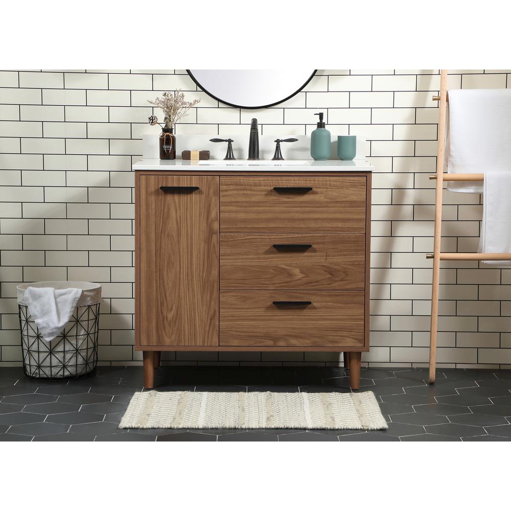 36 inch Single bathroom vanity in walnut brown with backsplash. Picture 14