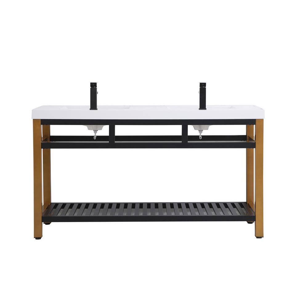 60 inch Double Bathroom Metal Vanity in Golden Black. Picture 13