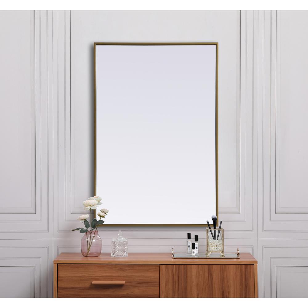 Metal Frame Rectangle Mirror 24x36 Inch in Brass. Picture 3