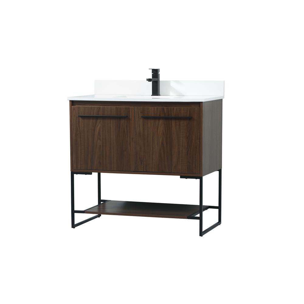 36 inch Single bathroom vanity in walnut with backsplash. Picture 7