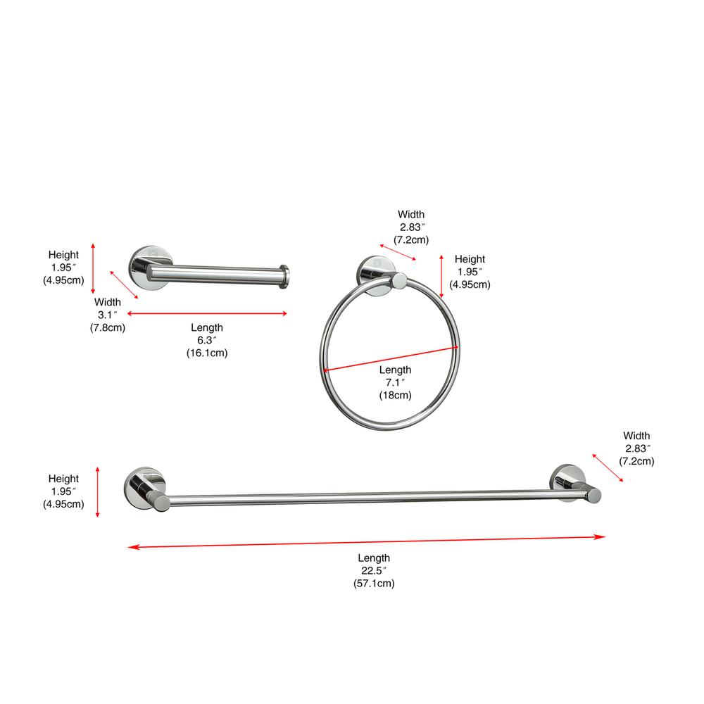 Alma 3-Piece Bathroom Hardware Set in Chrome. Picture 9
