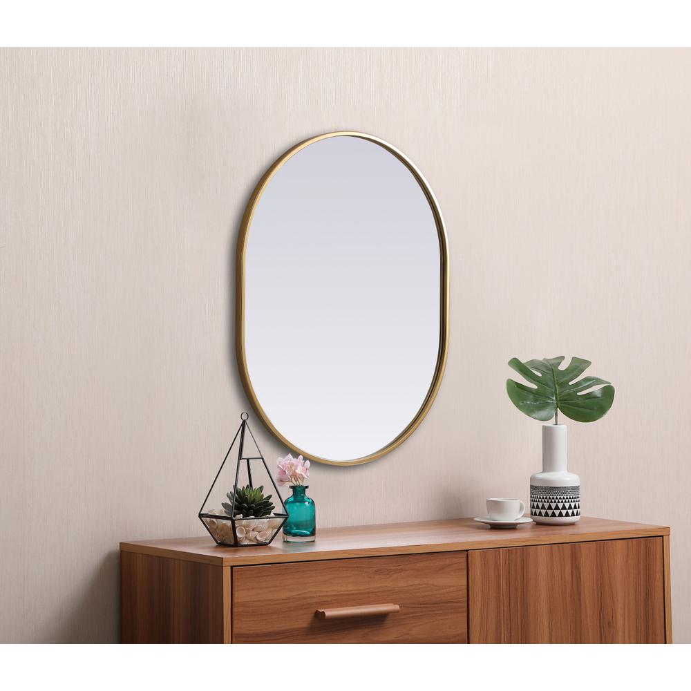 Metal Frame Oval Mirror 24x30 Inch in Brass. Picture 4