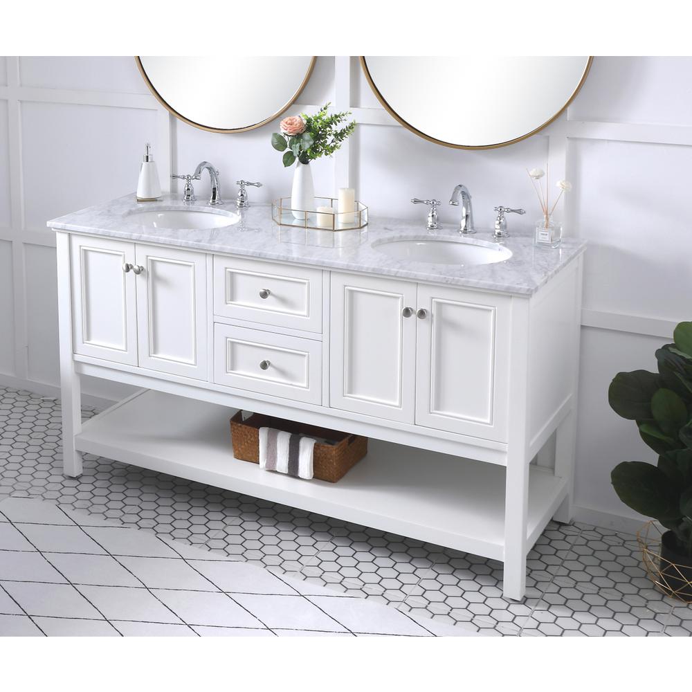 60 in. double sink bathroom vanity set in White. Picture 3