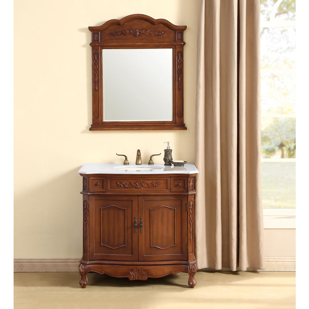 36 inch Single Bathroom vanity in Brown with ivory white engineered marble. Picture 10