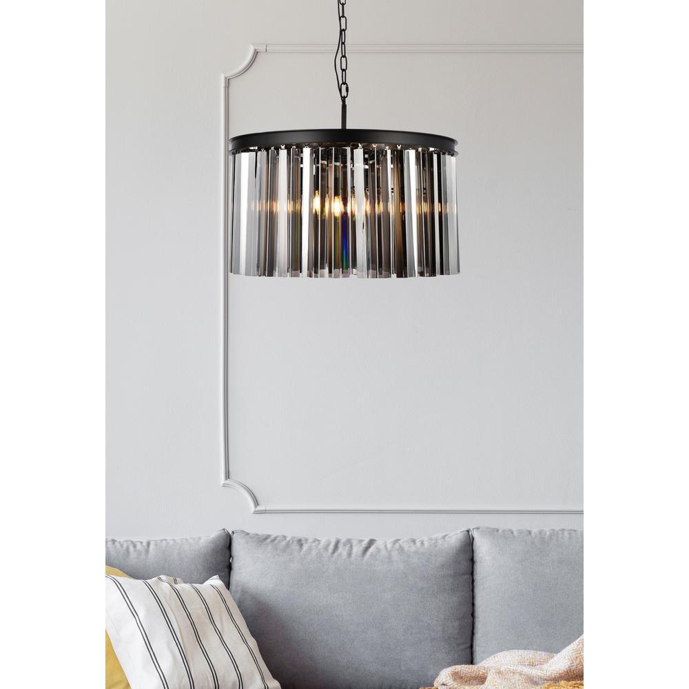 Sydney 8 light Matte Black Chandelier Silver Shade (Grey) Royal Cut Crystal. Picture 8