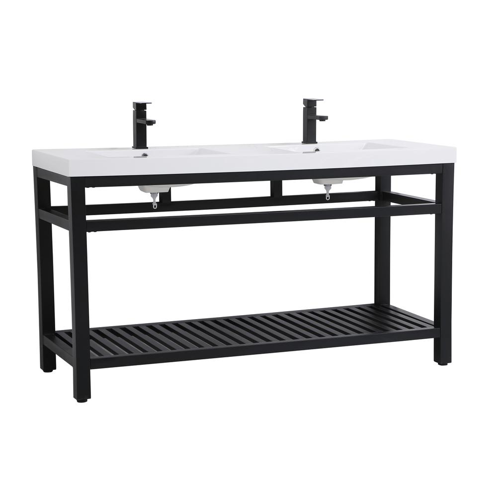 60 inch Double Bathroom Metal Vanity in Black. Picture 6