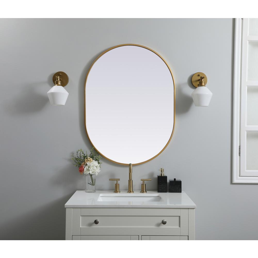Metal Frame Oval Mirror 27x36 Inch in Brass. Picture 11
