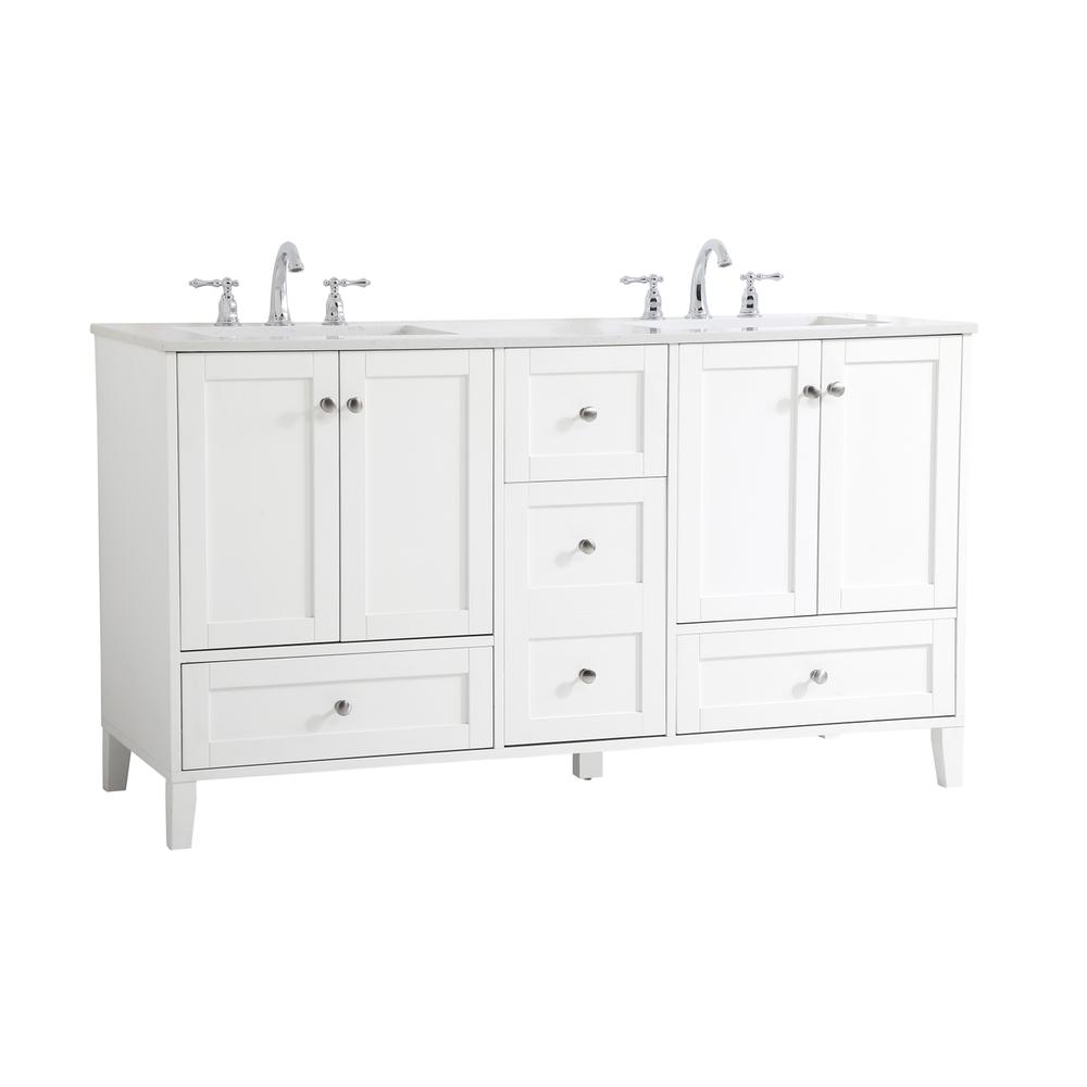 60 inch Double Bathroom Vanity in White. Picture 7