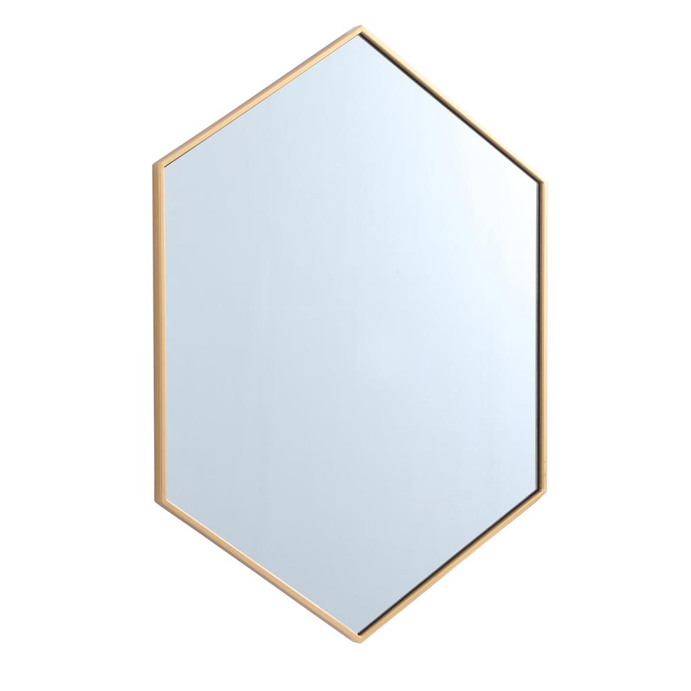 Metal frame hexagon mirror 30 inch in Brass. Picture 4