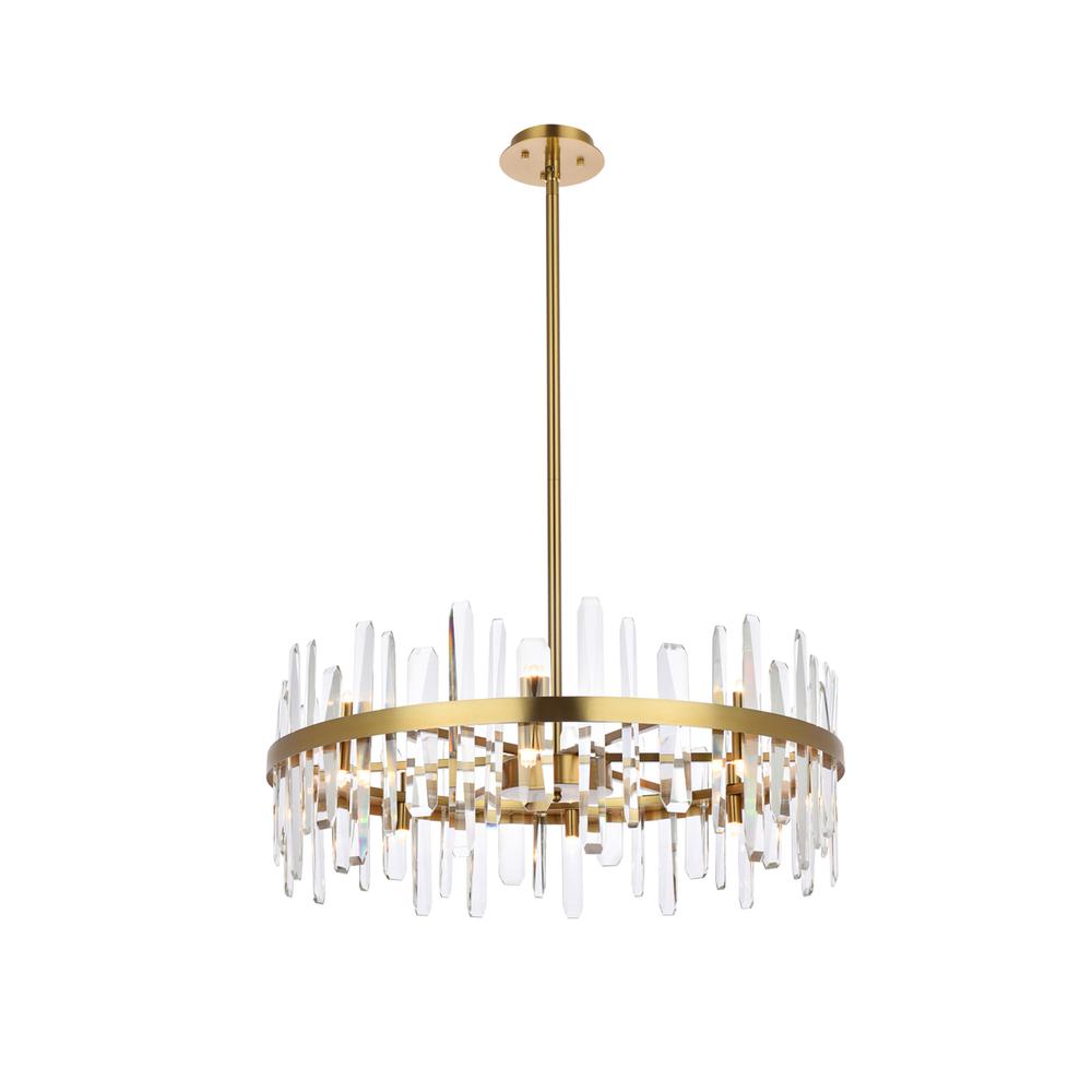 Serena 32 inch crystal round chandelier in satin gold. Picture 1