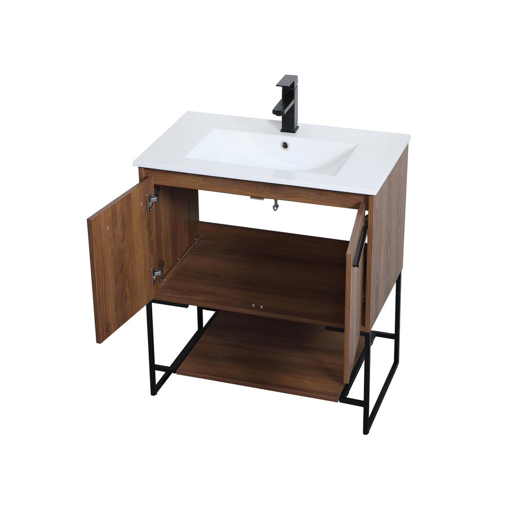 30 inch  Single Bathroom Vanity in Walnut Brown. Picture 9