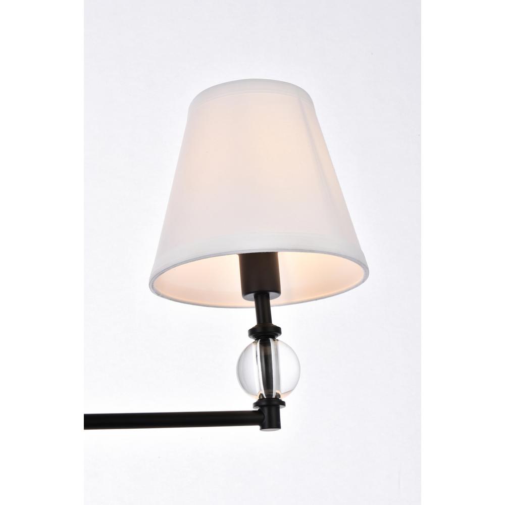 Bethany 3 lights bath sconce in black with white fabric shade. Picture 4