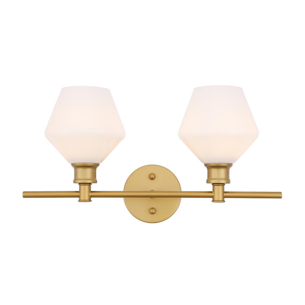 Gene 2 light Brass and Frosted white glass Wall sconce. Picture 1