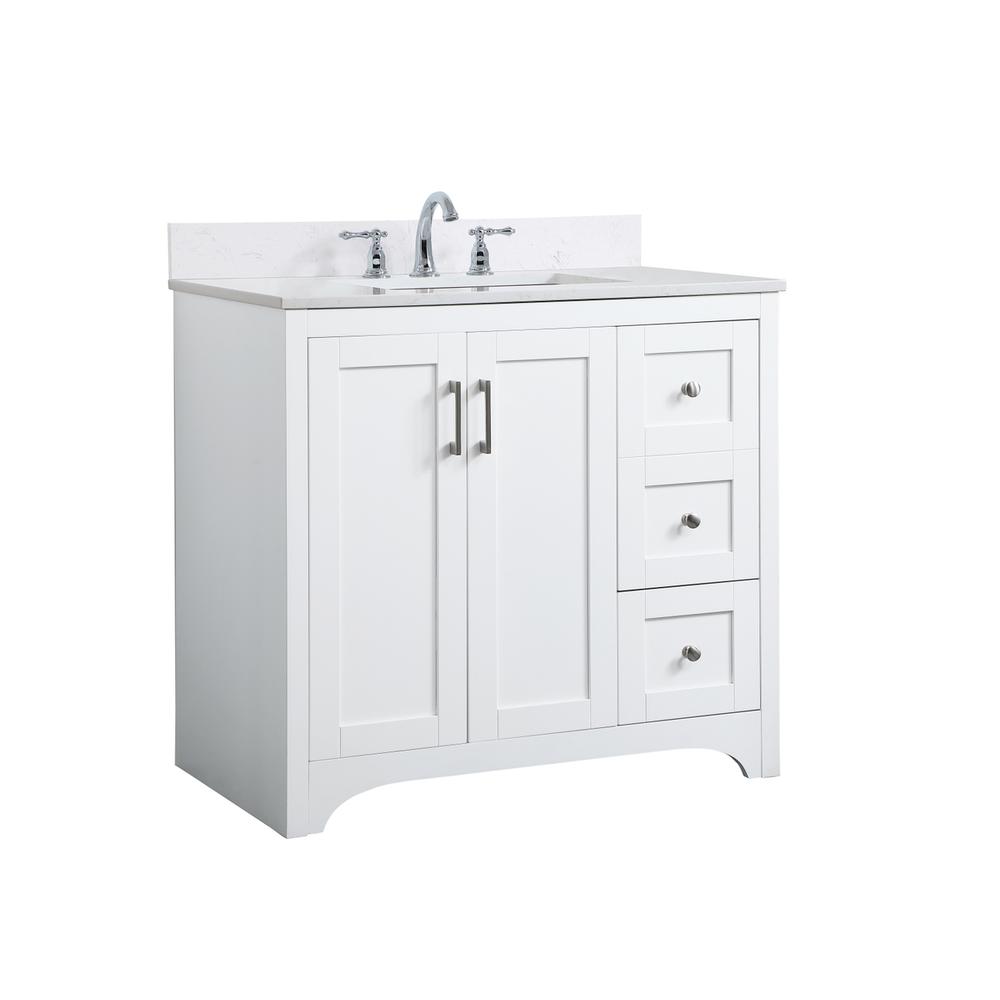 36 inch Single Bathroom Vanity in White with Backsplash. Picture 8