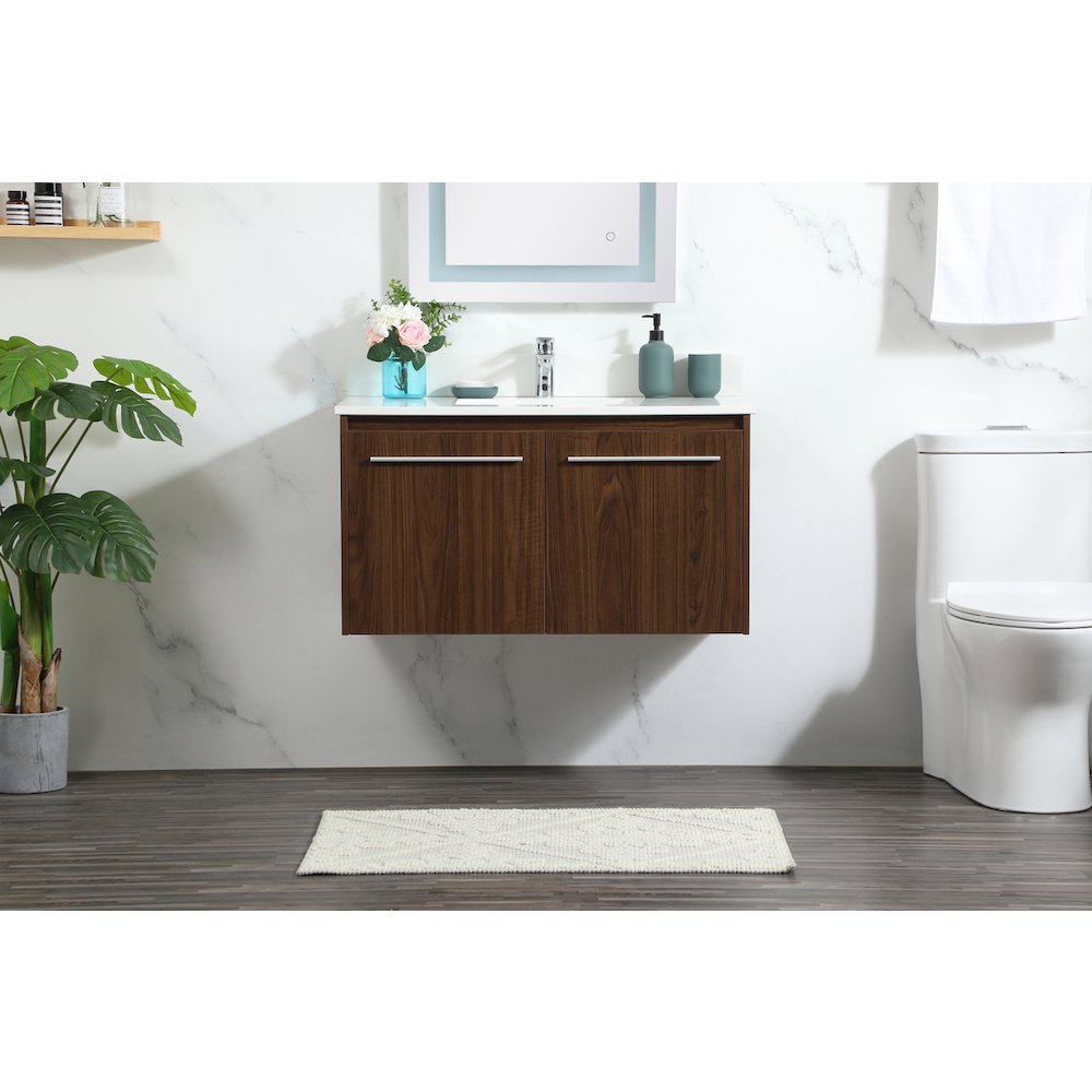 36 Inch Single Bathroom Vanity In Walnut With Backsplash. Picture 2