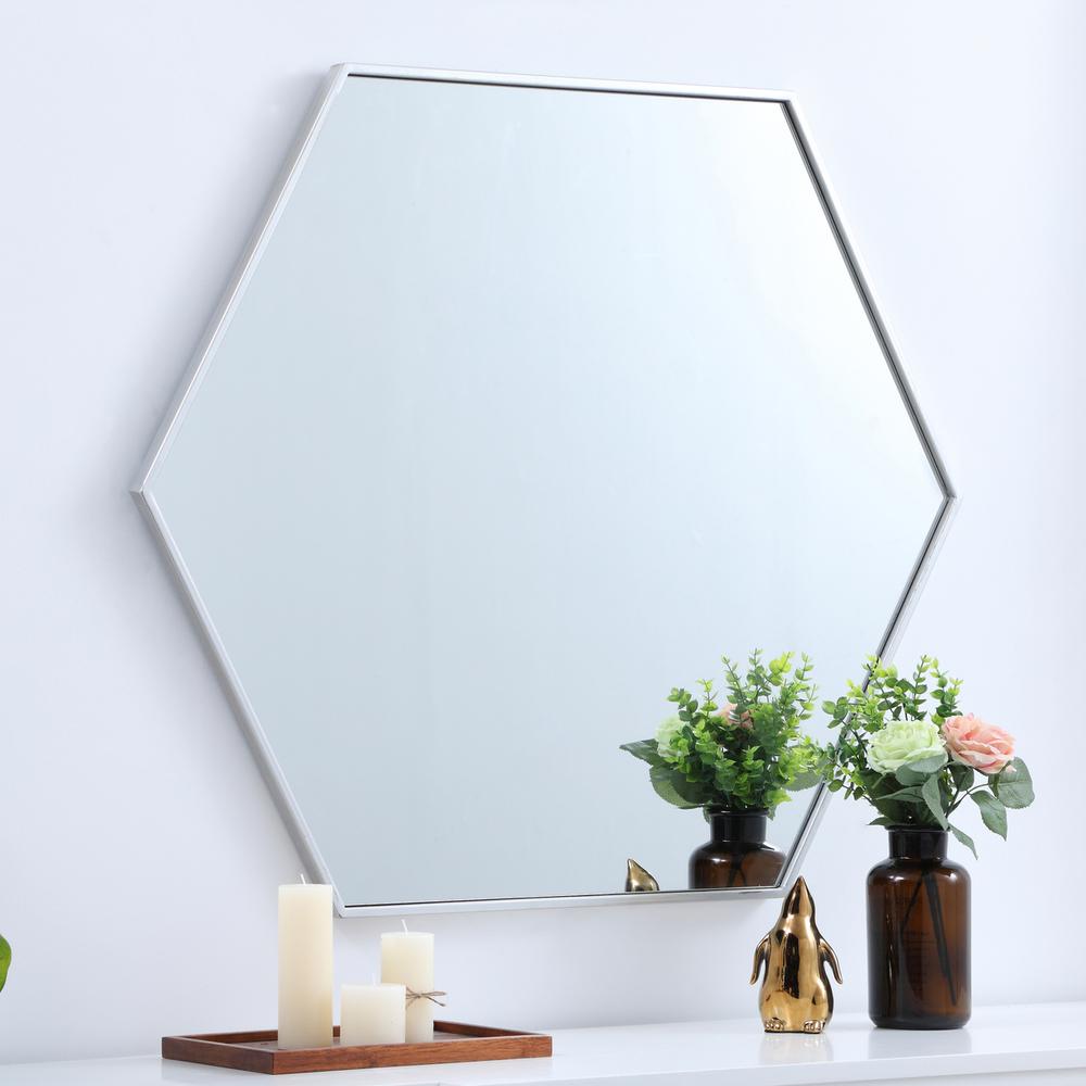 Metal frame hexagon mirror 38 inch in silver. Picture 7