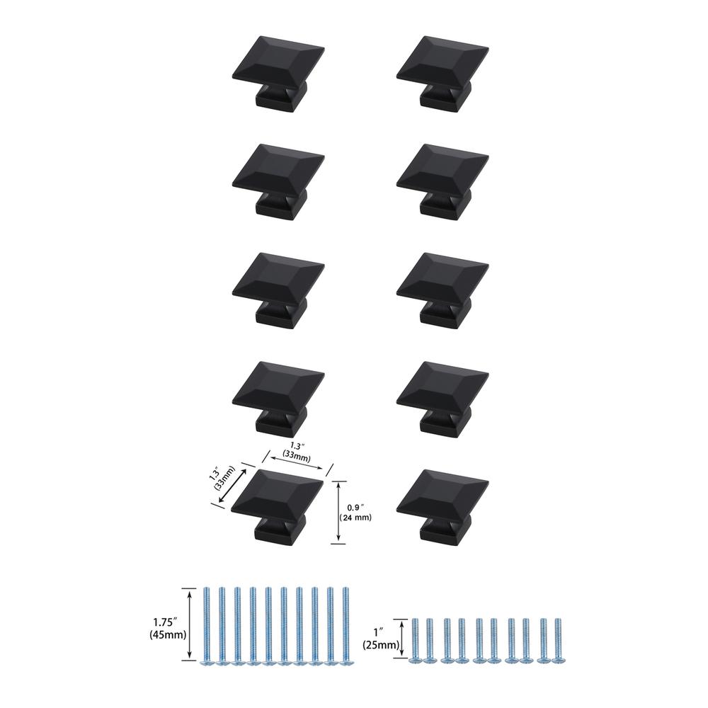 Cecil 1.3" Matte Black Square Knob Multipack (Set of 10). Picture 5