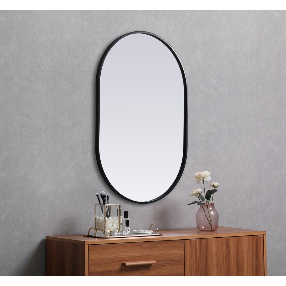Metal Frame Oval Mirror 24x36 Inch in Black. Picture 4