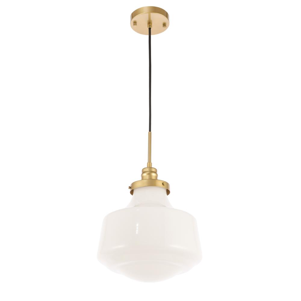 Lyle 1 light Brass and frosted white glass pendant. Picture 7