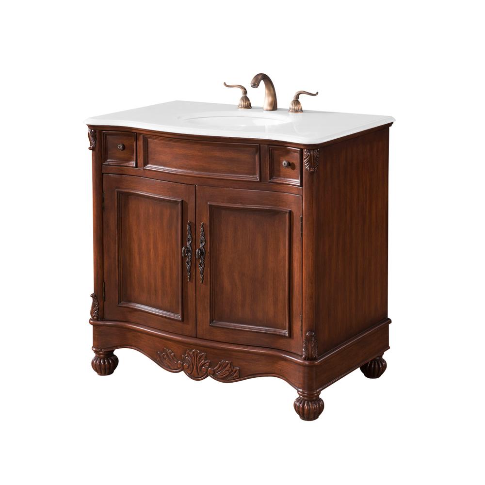 36 inch Single Bathroom vanity in brown with ivory white engineered marble. Picture 12