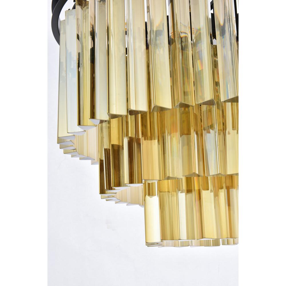 Sydney 9 light Matte Black Chandelier Golden Teak (Smoky) Royal Cut Crystal. Picture 3