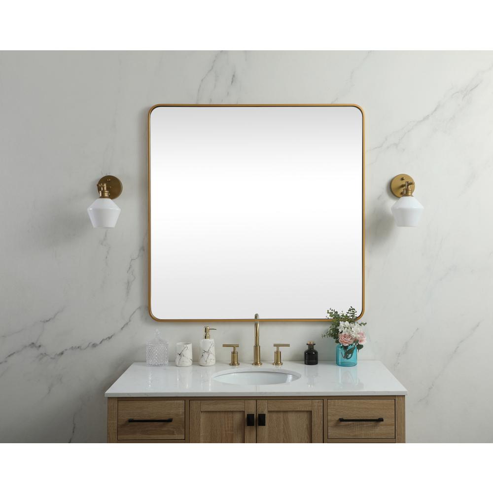 Soft corner metal square mirror 48x48 inch in Brass. Picture 9