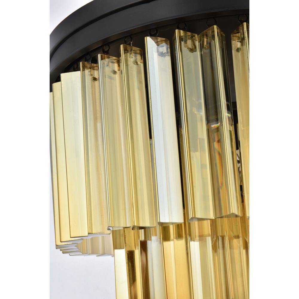 Sydney 9 light Matte Black Flush Mount Golden Teak (Smoky) Royal Cut Crystal. Picture 5
