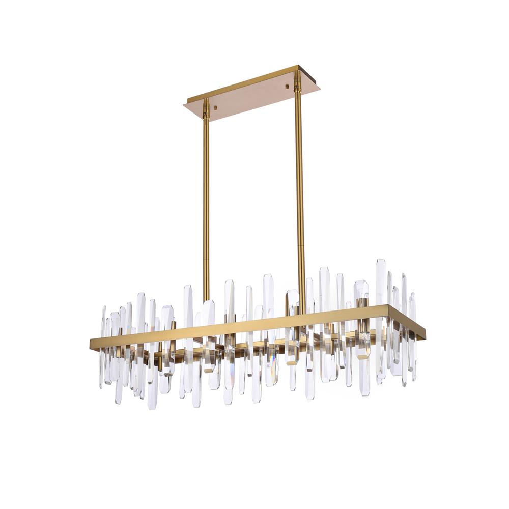 Serena 36 inch crystal rectangle chandelier in satin gold. Picture 6