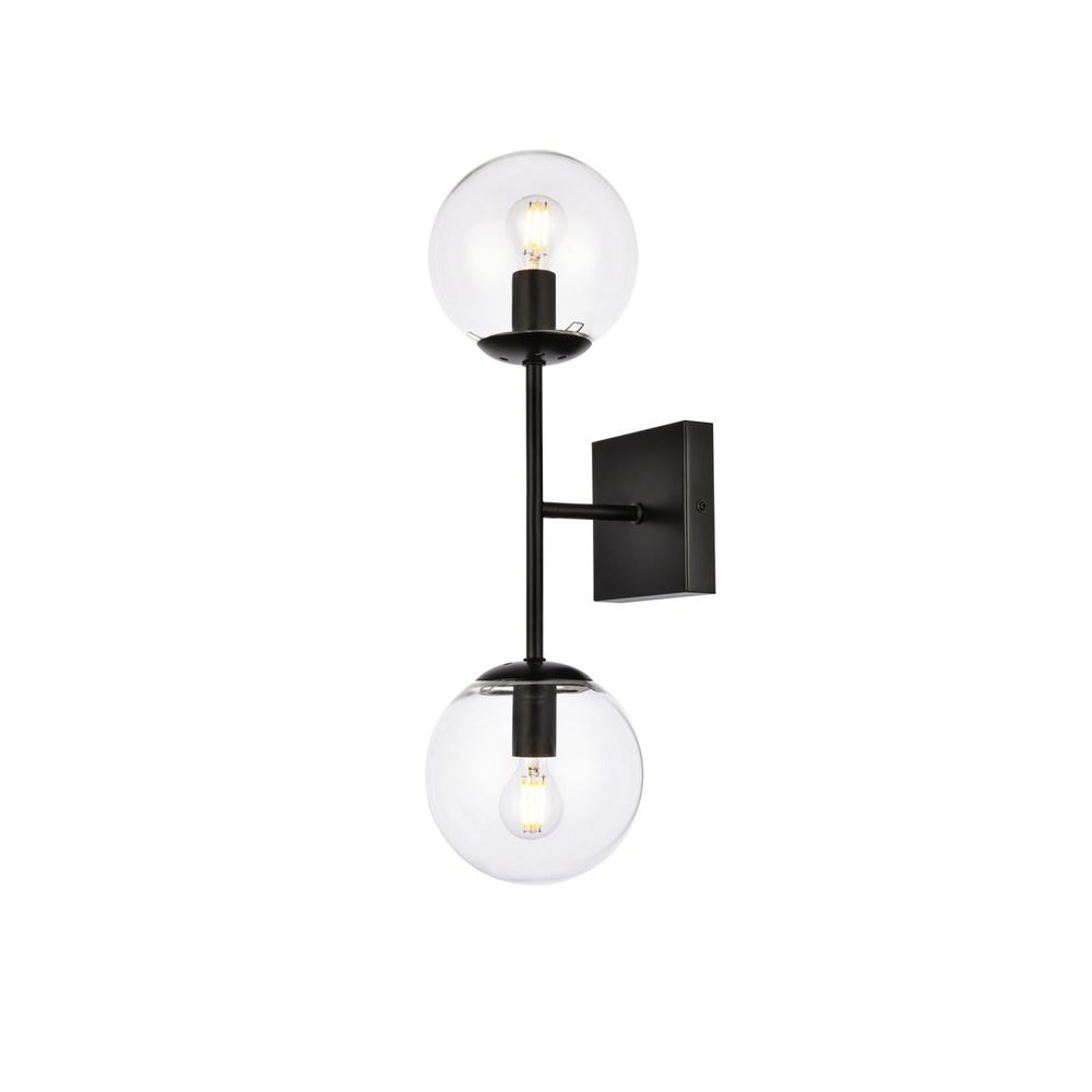 Neri 2 lights black and clear glass wall sconce. Picture 2