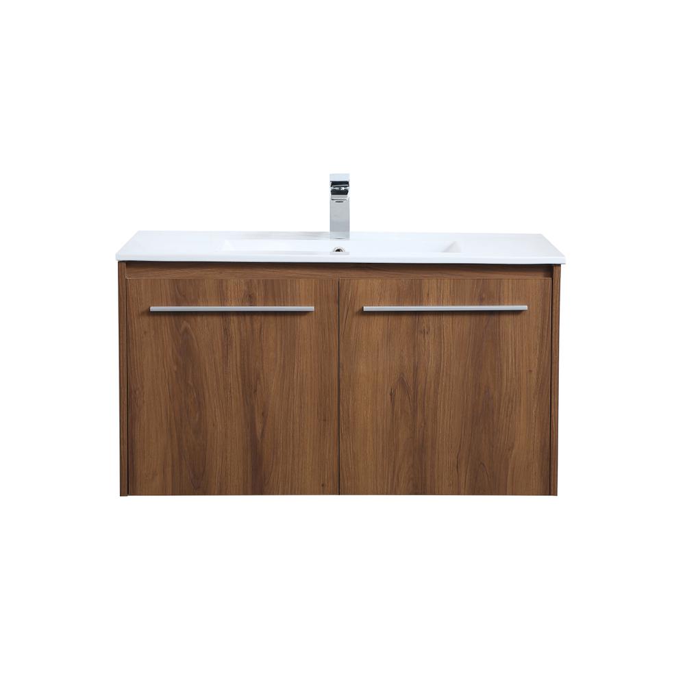 36 inch  Single Bathroom Floating Vanity in Walnut Brown. Picture 1