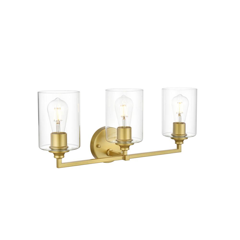 Mayson 3 light Brass and Clear Bath Sconce. Picture 3