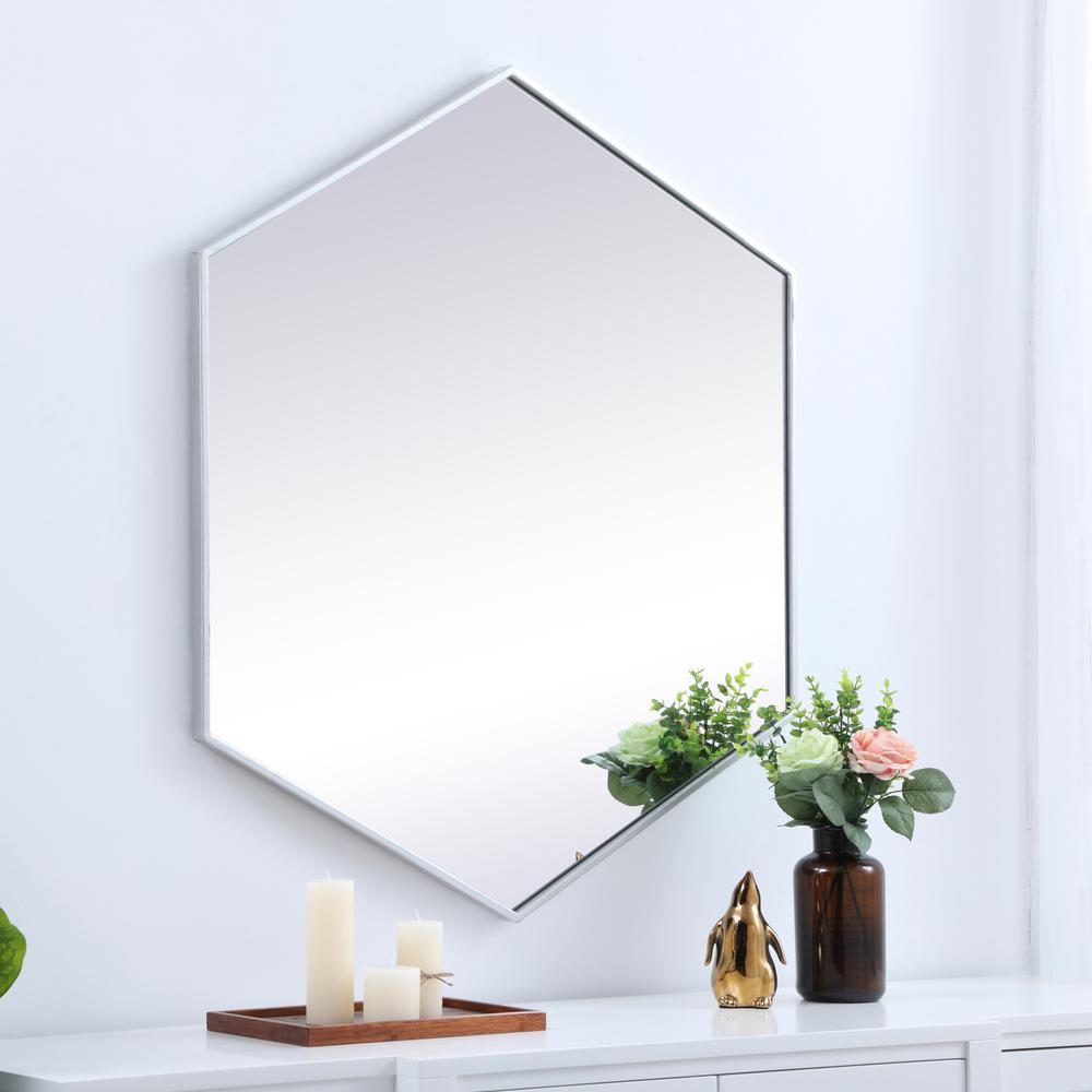 Metal frame hexagon mirror 38 inch in silver. Picture 2